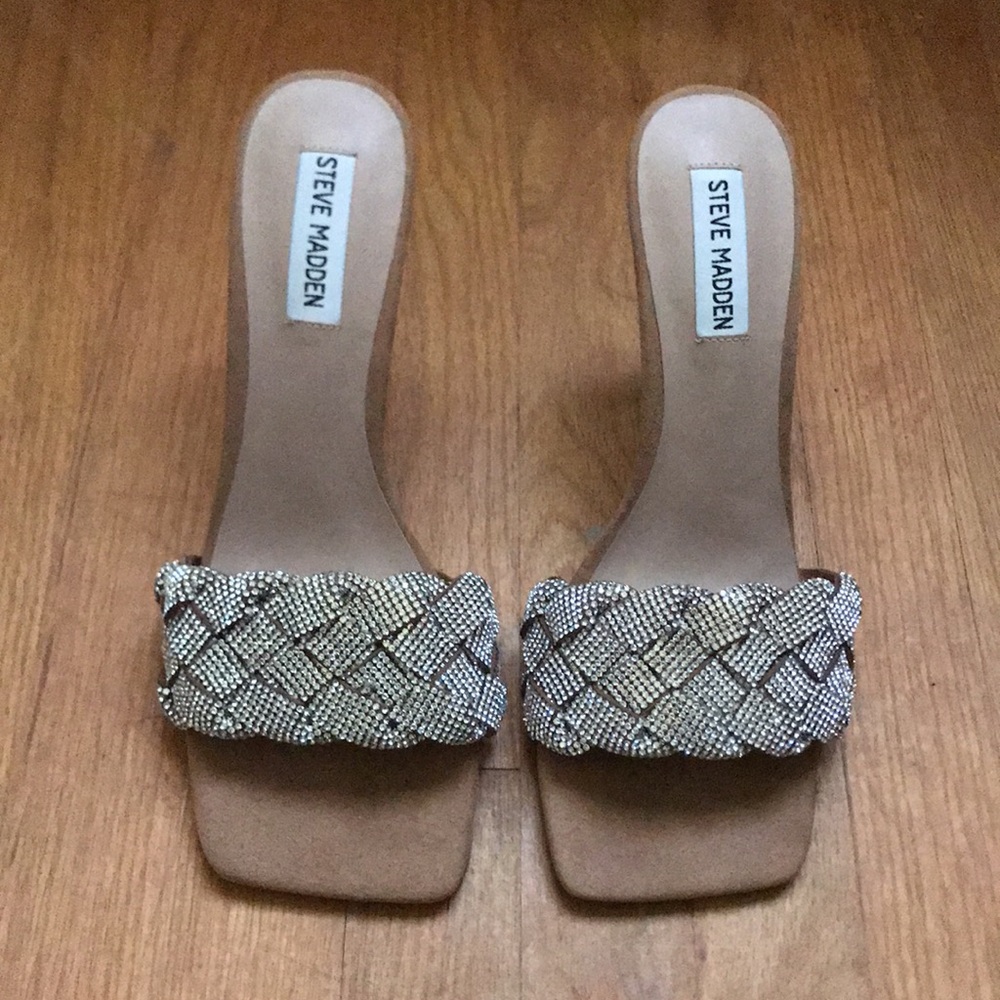 Steve Madden Jazlin Rhinestone Square Open Toe Stiletto Mule Heeled Sandal - Picture 4 of 16